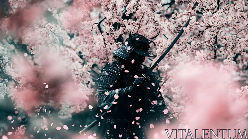 Warrior Among the Blossoms AI Image