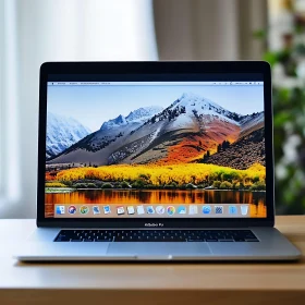 Laptop with Vivid Mountain Desktop Wallpaper