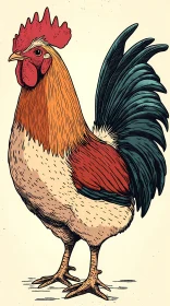 Colorful Rooster Drawing