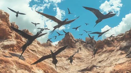 Flock of Birds in Flight Landscape