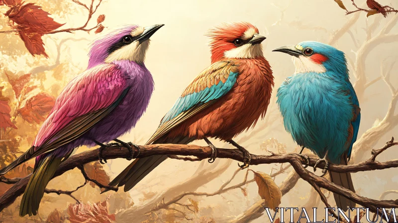 AI ART Colorful Birds on Branch