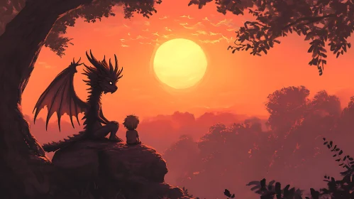 Sunset Companions: Boy and Dragon