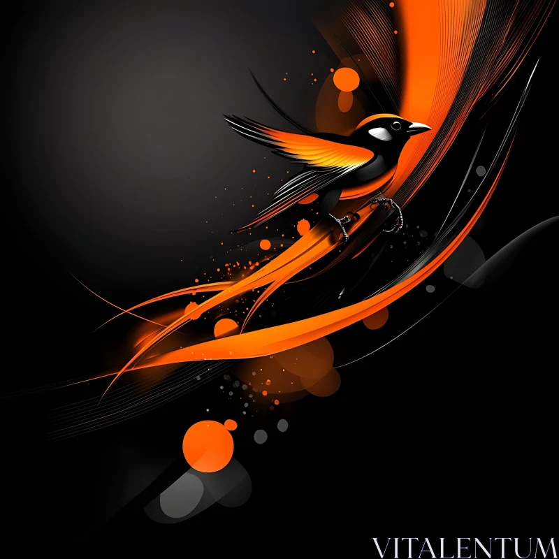 Stylized Bird on Black Background AI Image