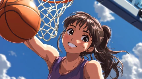 Basketball Anime Girl with Hoop