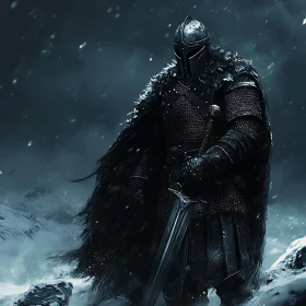 Dark Knight in Snowy Landscape