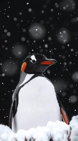 Penguin Surrounded by Snowflakes