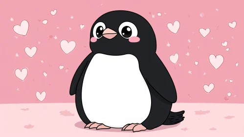 Cute Penguin Illustration on Pink Background