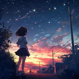 Sunset View with School Girl