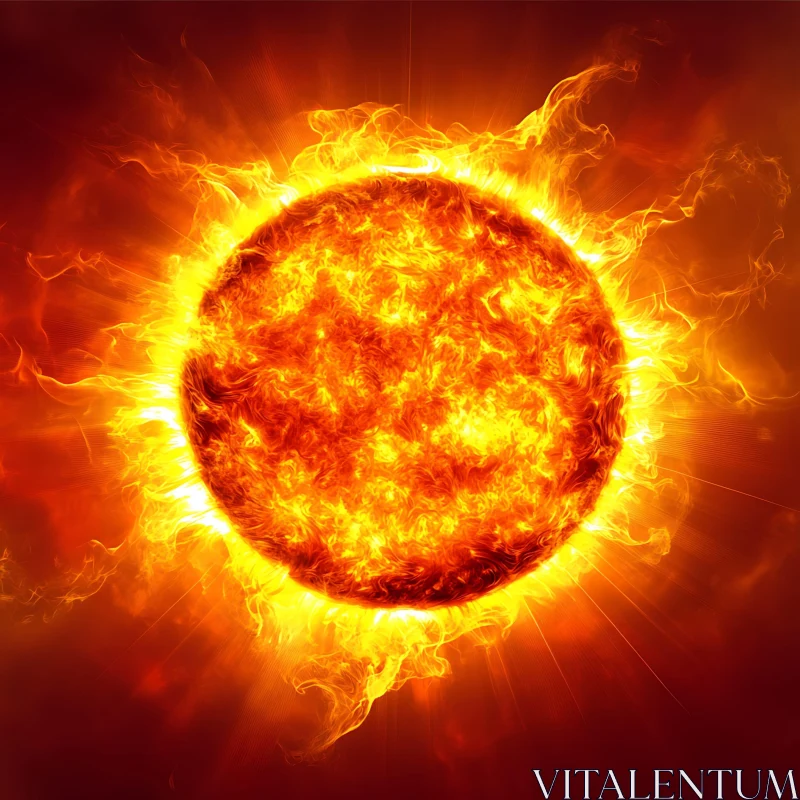 Blazing Sun Radiating Intense Flames AI Image