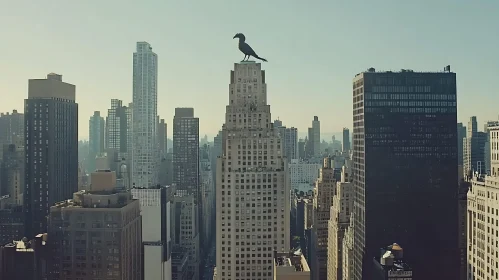 Urban Bird Perched on City Building