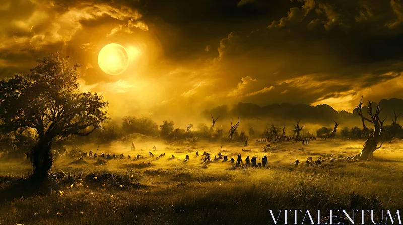 Golden Landscape with Figures AI Image