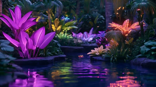 Fantasy Nighttime Garden with Luminous Flora