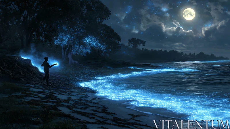 AI ART Bioluminescent Beach Under the Moon