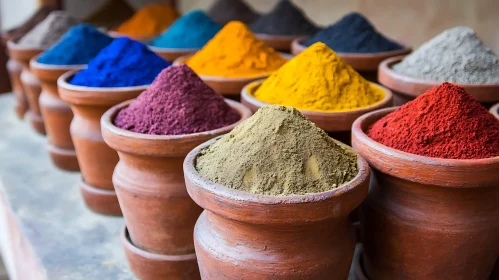 Colorful Spices in Traditional Pottery