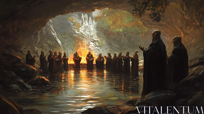 AI ART Monastic Order Ceremony in Cave