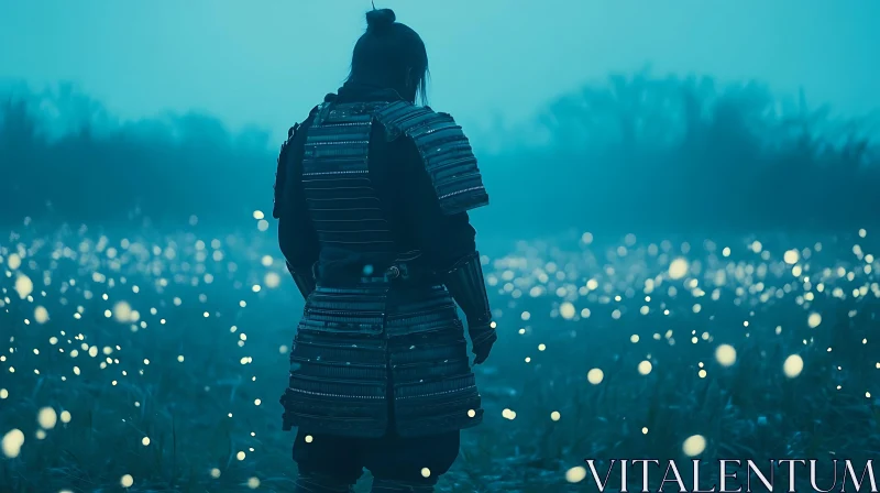 AI ART Warrior in Foggy Meadow