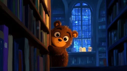 Whimsical Teddy Bear Library Scene