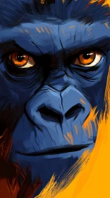 Blue Gorilla Art with Orange Gaze