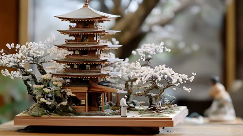 Miniature Japanese Pagoda among Blossoms