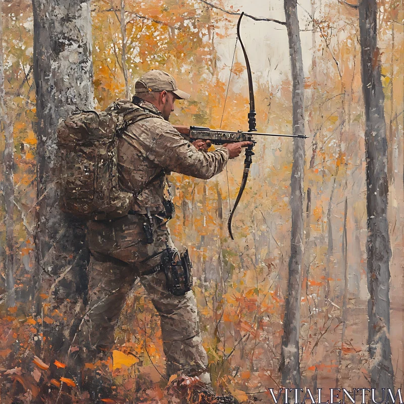 AI ART Camouflaged Archer in Woodland Scene