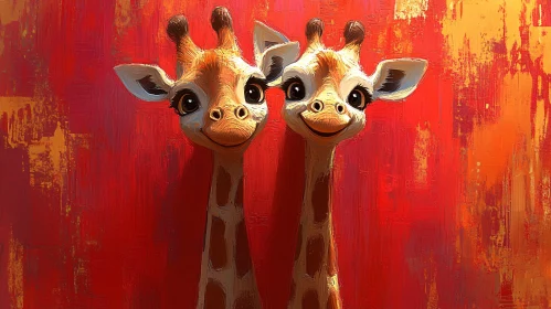 Playful Giraffes in Artistic Setting