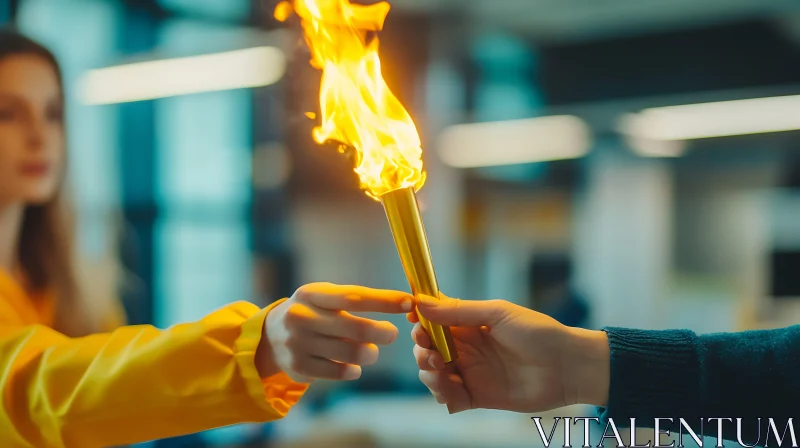 Two Hands Passing a Lit Golden Torch AI Image