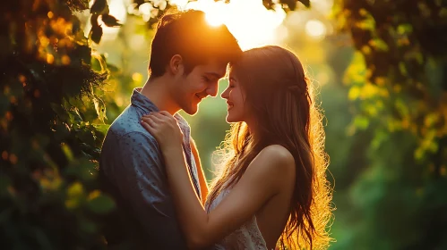 Golden Hour Romance: Couple in Loving Embrace