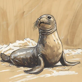 Seal Drawing on Beach