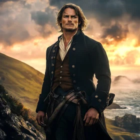 Man in Costume Overlooking the Sea