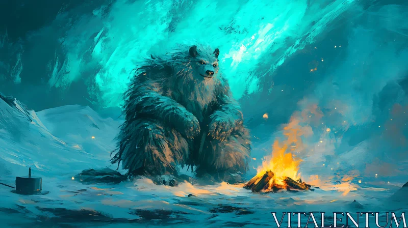 Winter Bear and Fire Art AI Image