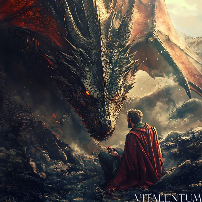 Man and Dragon: An Epic Confrontation AI Image