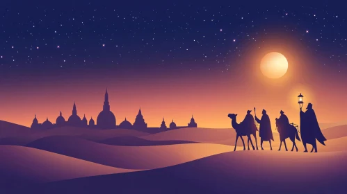 Desert Caravan Silhouette at Night