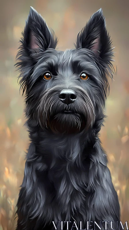 Portrait of Black Dog with Upright Ears AI Image