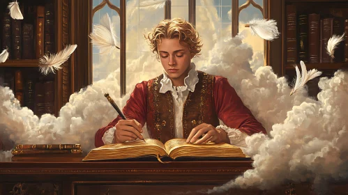 Young Man Writing in Cloudscape