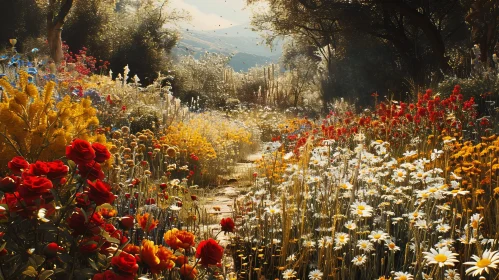 Captivating Flower Field Landscape - Vibrant Colors, Serene Atmosphere
