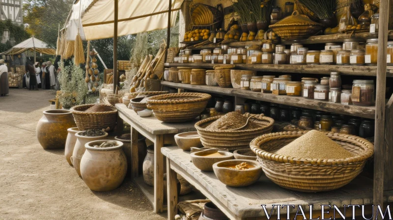 Captivating Medieval Market Stall with Vibrant Goods AI Image