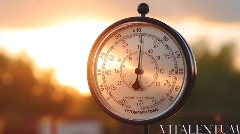 Captivating Orange Sunset with Outdoor Thermometer AI Image