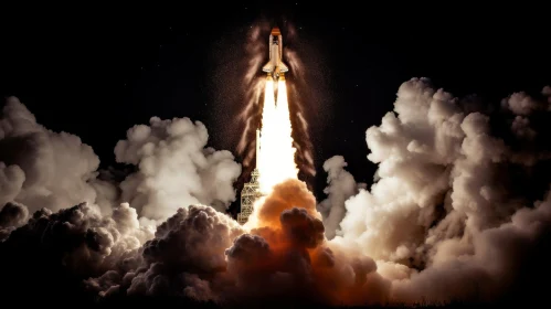 Captivating Space Shuttle Launch with Dynamic Clouds