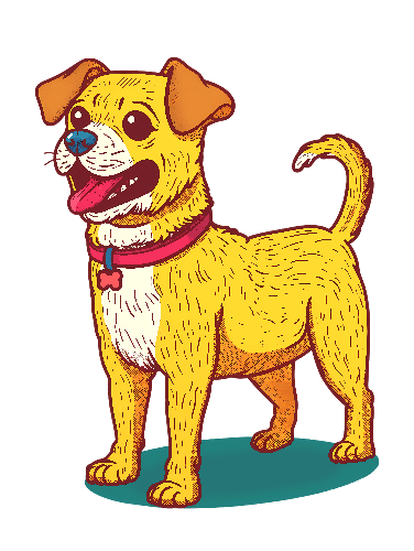 POD Design Cheerful Cartoon Dog with Pink Collar and Wagging Tail