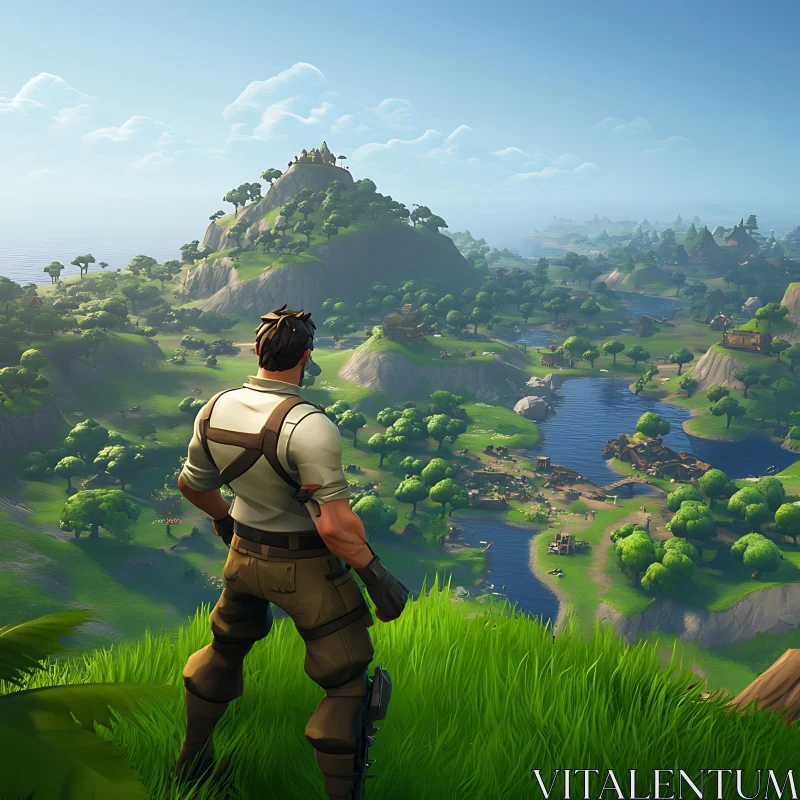 Man and the Green Landscape AI Image