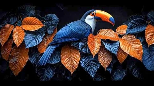 Exotic Bird in Tropical Leaves