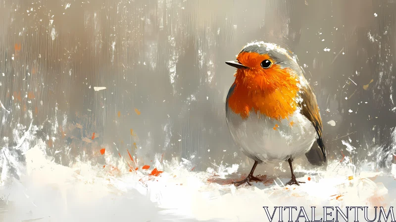 Artistic Robin in Snowy Scene AI Image