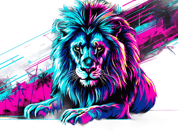 Neon Lion T-Shirt Design