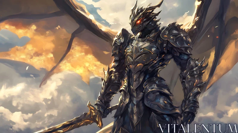 AI ART Armored Dragon Warrior with Sword