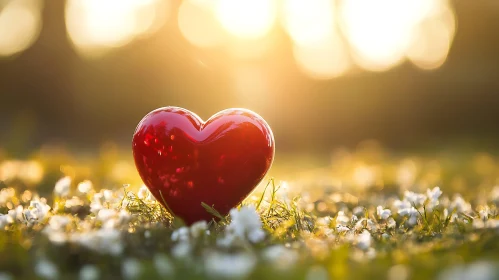 Heart among flowers in sunlight