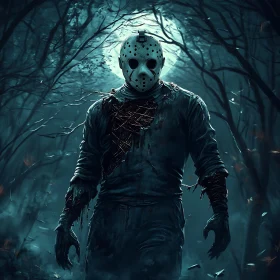 Masked Character in Eerie Woods