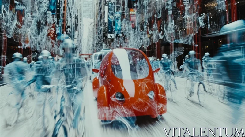 Futuristic City Scene with Blurred Red Cars | Hyper-realistic Water AI Image