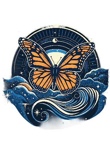 Monarch Butterfly Illustration with Celestial Accents