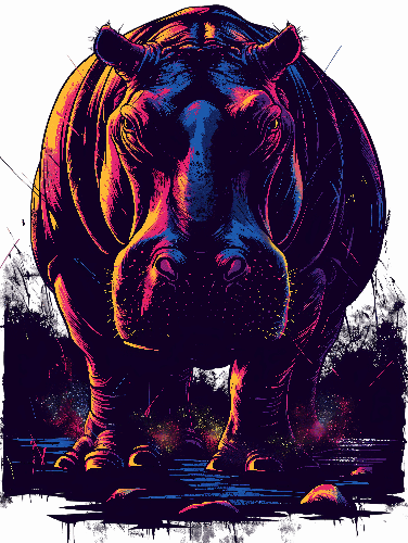 Neon Hippopotamus T-Shirt Design POD Design