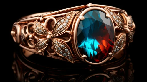 Oval Colored Stone Ring with Diamonds - Photorealistic Rendering